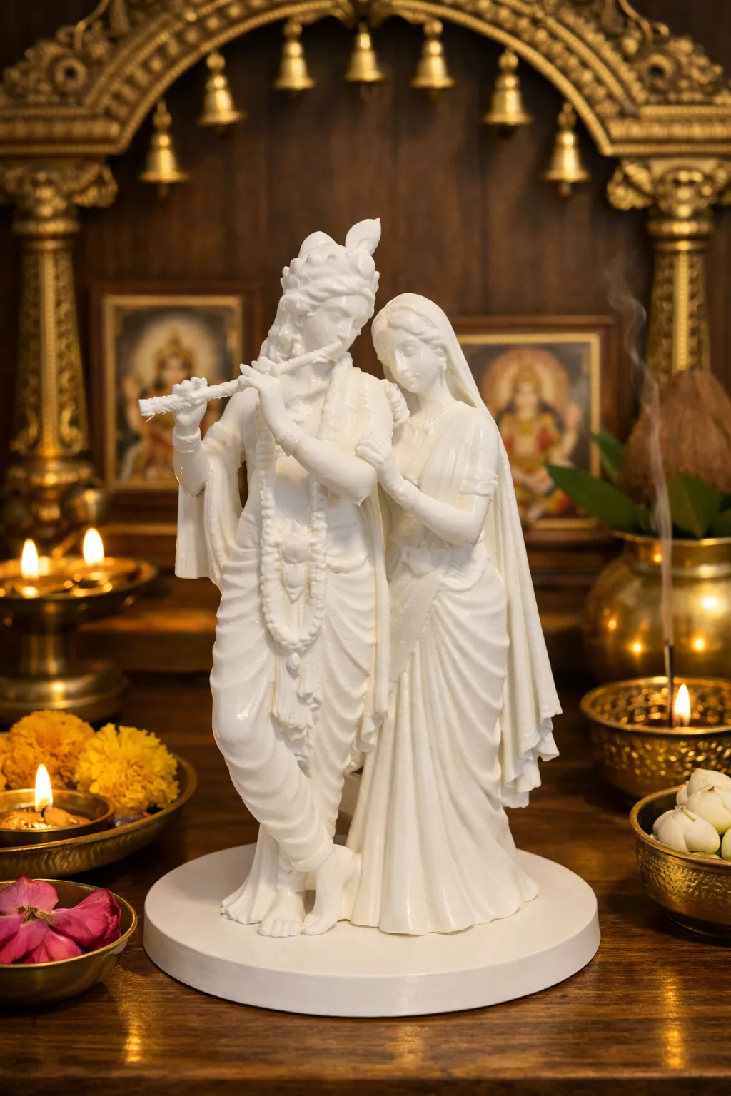 Radha Krishna White Decorative Idol for Home & Pooja view 4